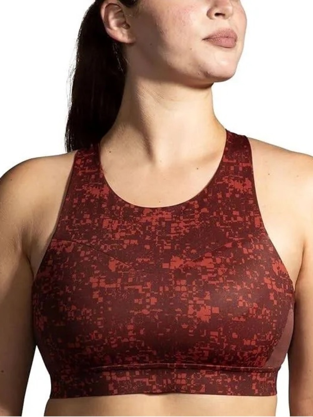 Brooks Burgundy and Brick Red Patterned High-Neck Sports Bra